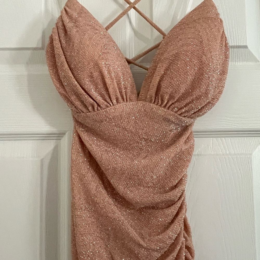 Windsor Glittery Rose Gold Evening Dress - Picture 2 of 5